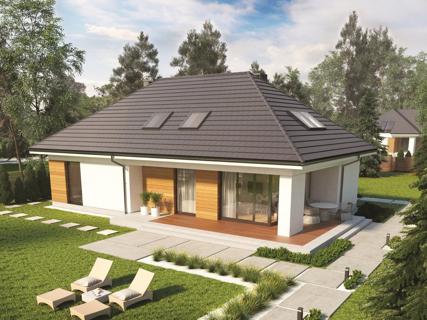 Fot. Dachówka Bergamo szara matowa angobowana. Wizualizacja Pracownia Projektowa ARCHIPELAG