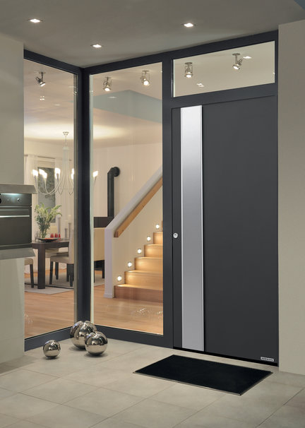 Drzwi aluminiowe ThermoCarbon, wzór 565, RAL 7016, uchwyt Design G760 z aluminium eloksalowanego E6/EV1